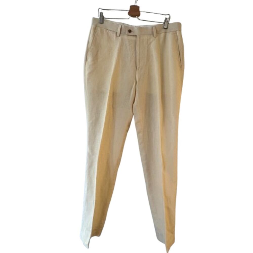 Louis Raphael Men's Tailored Linen Blend Dress Pants 35 W x 32 Inseam Beige